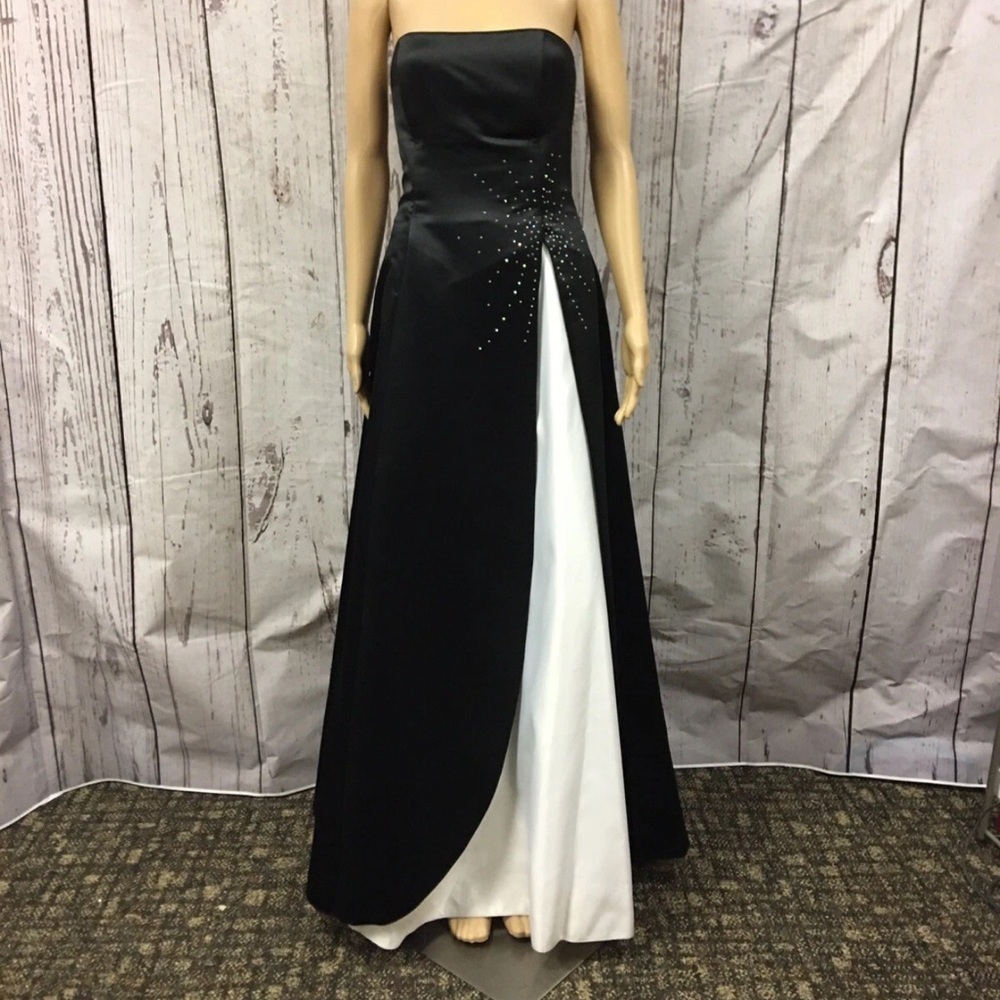 Scott McClintock Black Satin Rhinestone Evening Skirt Gown Size 12